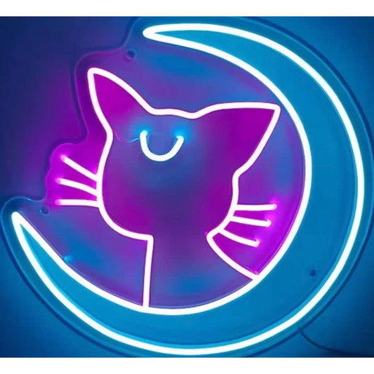 Lovely Pink / Blue Sailor Moon Luna Kitty Cat LED Night Light Room Anime Decor