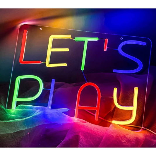 Fun Bright Colorful “Let’s Play” LED Night Light Sign Game Room Wall Decor