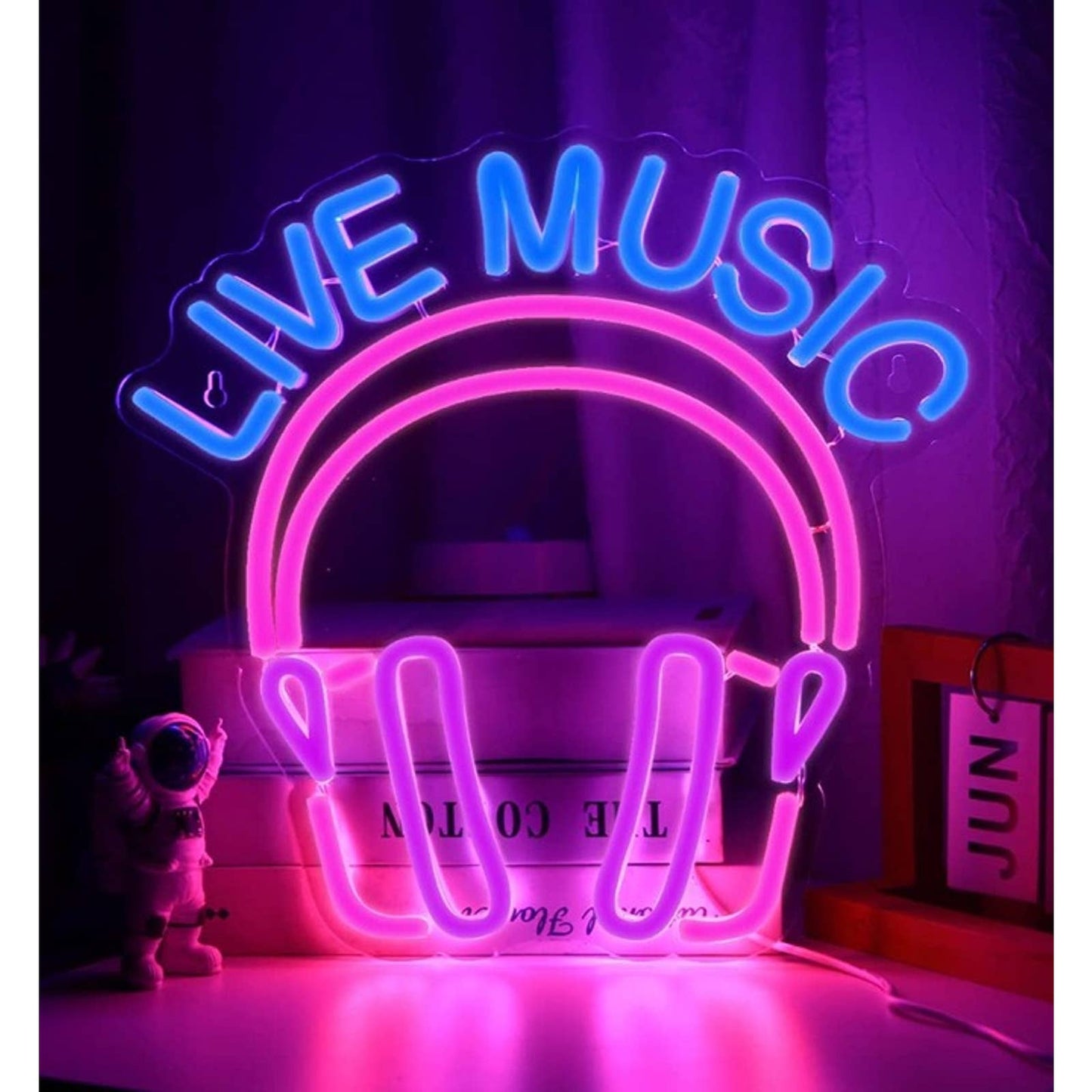 Vivid Bright Blue/Pink LIVE MUSIC Headphones LED Night Light Room Wall Decor