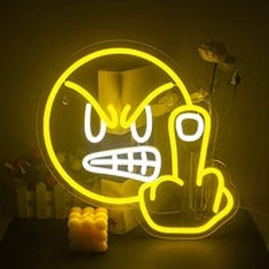 Fun Bright Yellow Bad Smiley Face LED Night Light Room Wall Decoration