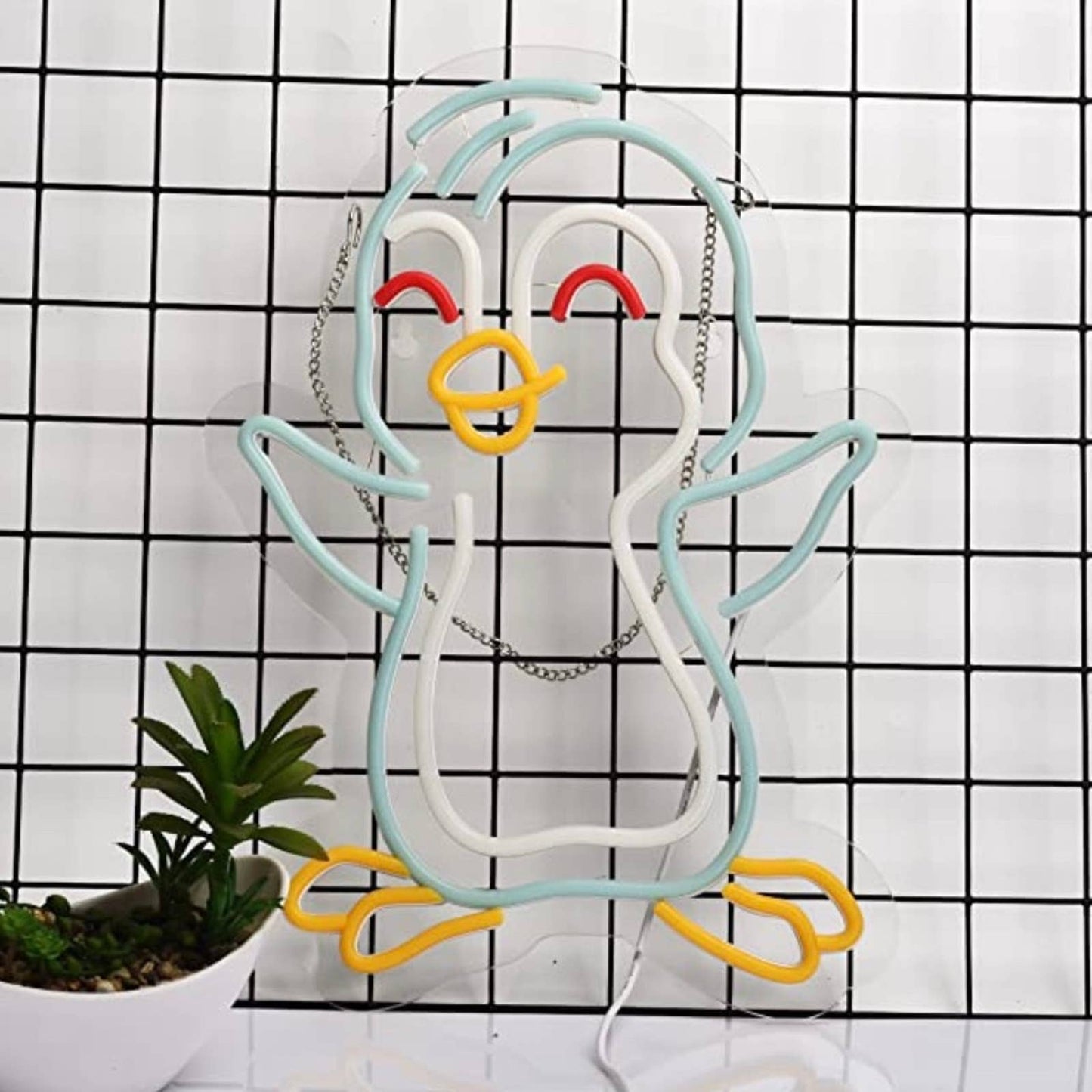 Cute Bright Ice Blue Happy Penguin LED Night Light Room Wall Decoration