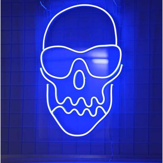 Bright Blue Skull with Sunglasses LED Night Light Room Wall Decoration