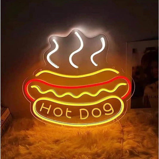 Streaming Bright Tasty Yellow Hot Dog in Bun LED Night Light Restaurant Food Tru