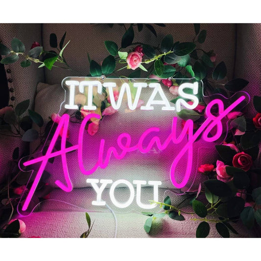Romantic Bright Pink / White It Was Always You LED Night Light Room Wall Love De