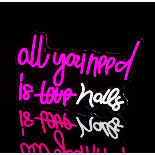 Lovely Bright Pink “All You Need is Nails” LED Night Light Salon Spa Decor
