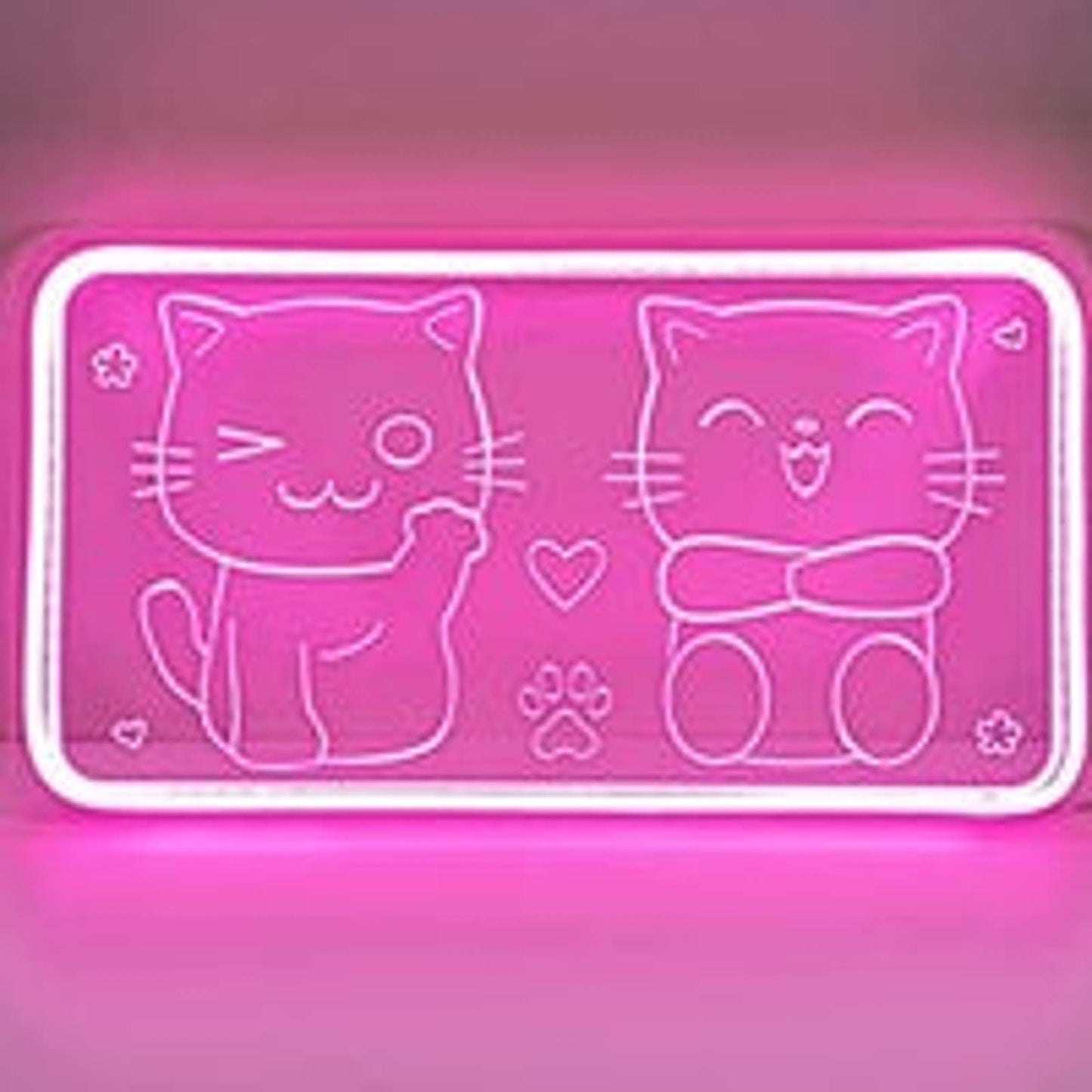 Cute Pink Kitty Cat Love Heart LED Night Light Room Wall Decor