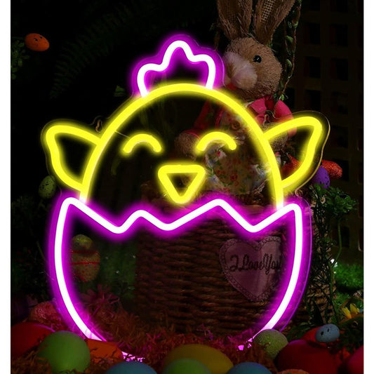 Lovely Bright Cute Baby Chick Hatching from Pink Egg LED Night Light Decor