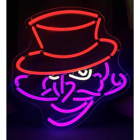 Vivid Bright Purple / Red Long Mustache Magician LED Night Light Room Wall Decor