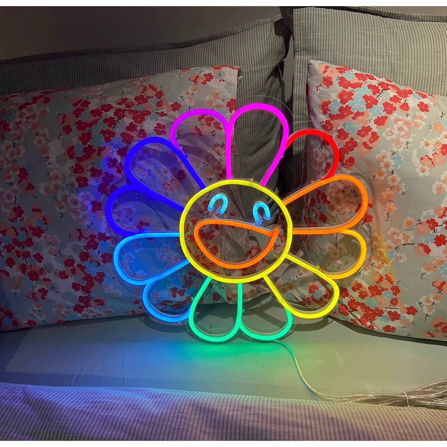 Vivid Bright Color Happy Rainbow Flower LED Night Light Room Wall Decoration