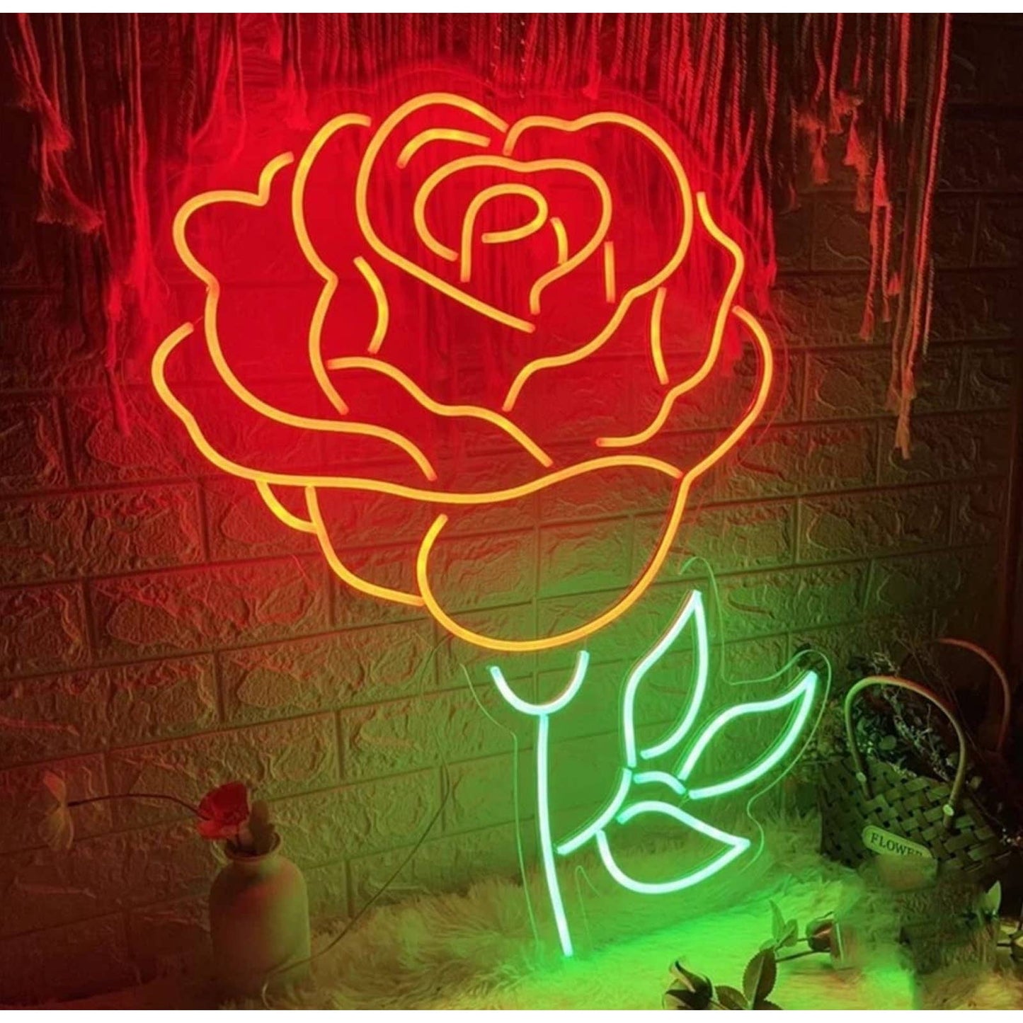 Romantic Vivid Bright Red Rose LED Night Light Love Room Wall Decoration