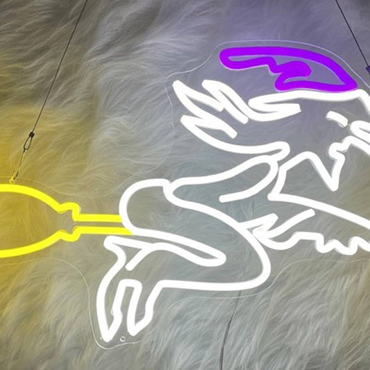 Spooky Large Bright Witch on Flying Broom LED Light Halloween Decor