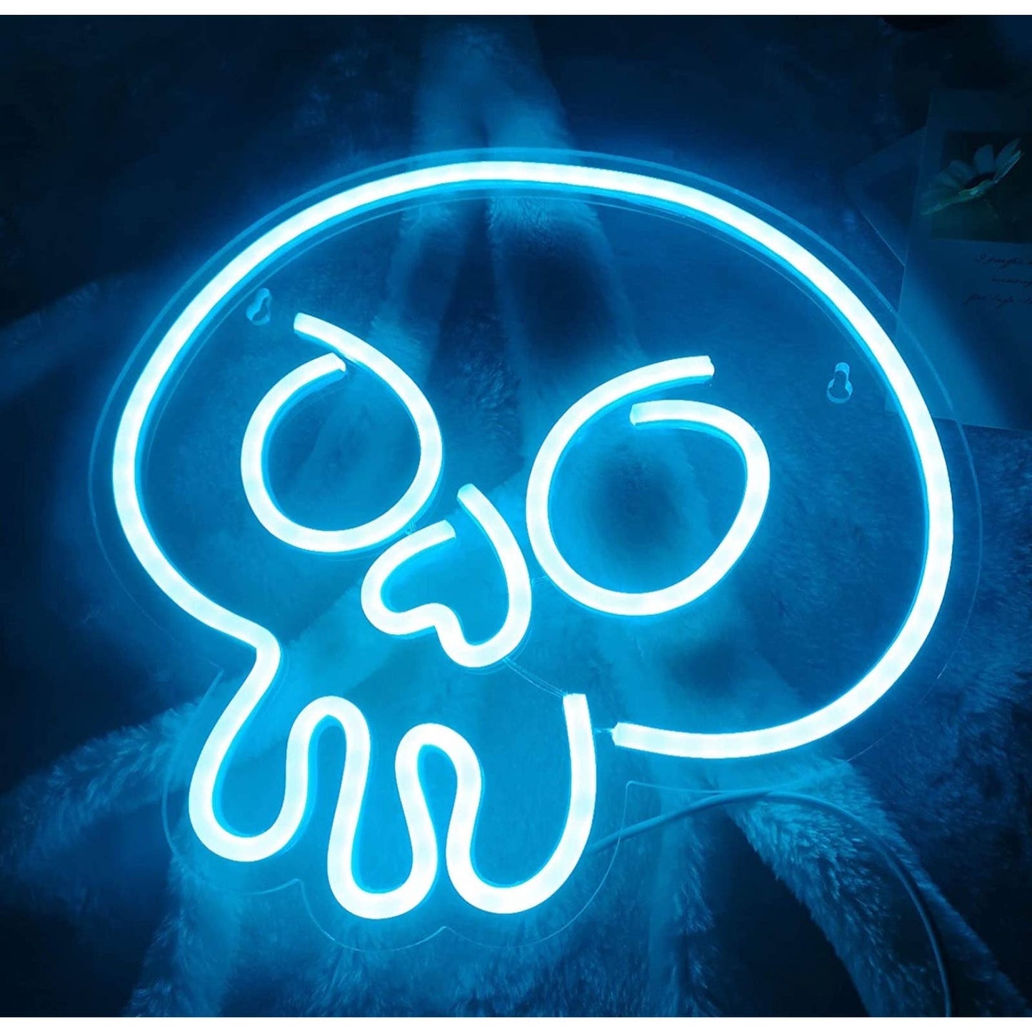 Simple Baby Blue Skull LED Night Light Room Wall Halloween Decor