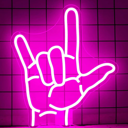 Romantic Bright  Pink I Love You Hand Gesture LED Night Light Decor