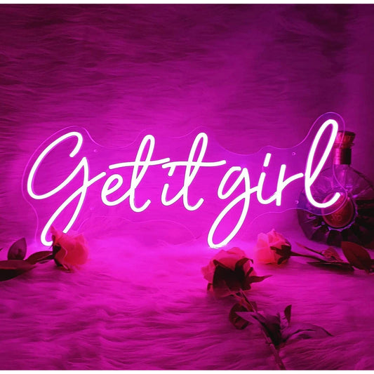 Fun Bright Pink “Get It Girl” LED Night Light Room Wall Decoration