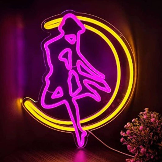 Vivid Bright Pink / Yellow Sailor Moon Crescent LED Night Light Anime Japan Deco