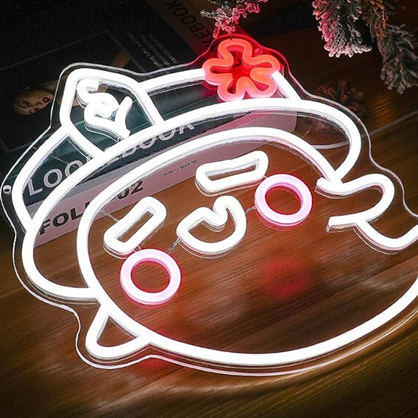 Super Cute Pink Cheek Ghost in Hat LED Night Light Halloween Anime Decor