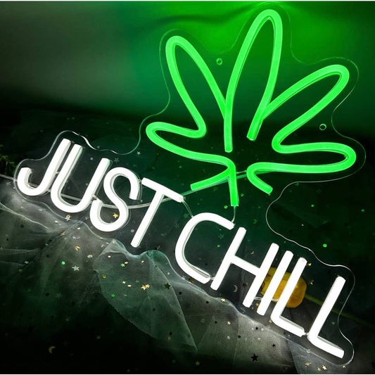 Fun Bright Green Plant “Just Chill” LED Night Light Room Wall Decoration