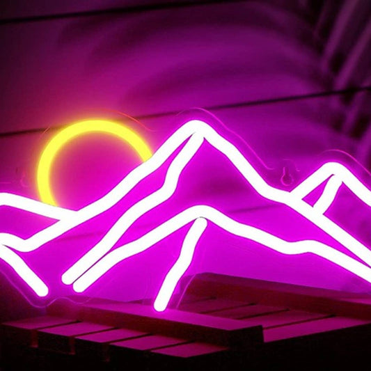 Vivid Brink Pink Mountains and Sun Set LED Night Light Room Wall Decor