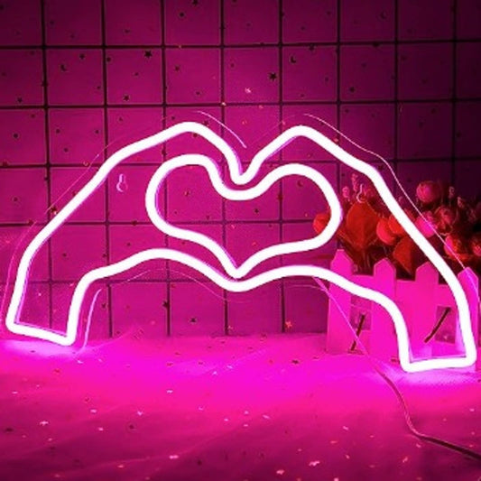 Lovely Bright Pink Heart Hands LED Night Light Room Wall Decoration