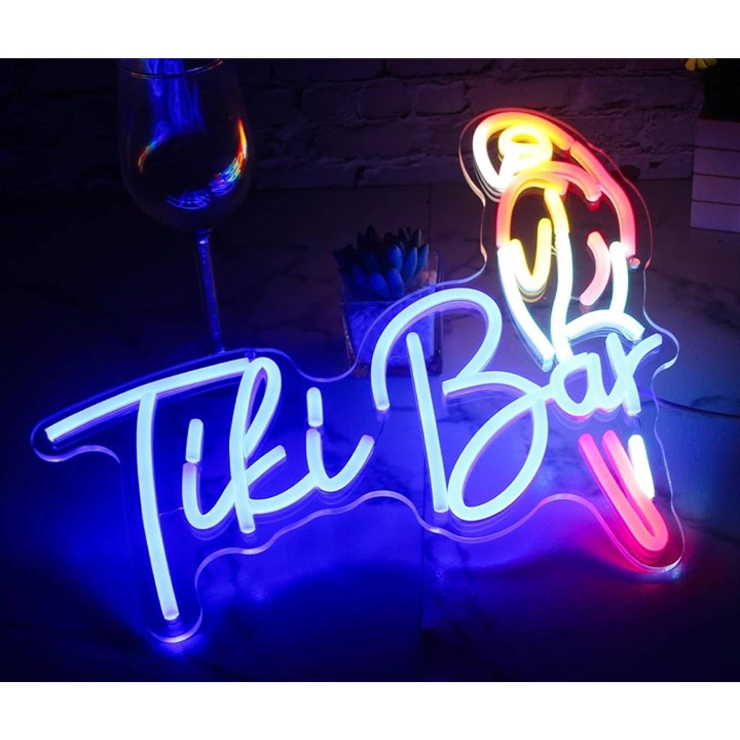Fun Bright Blue Parrot Tiki Bar LED Night Light Bar Party Wall Decor