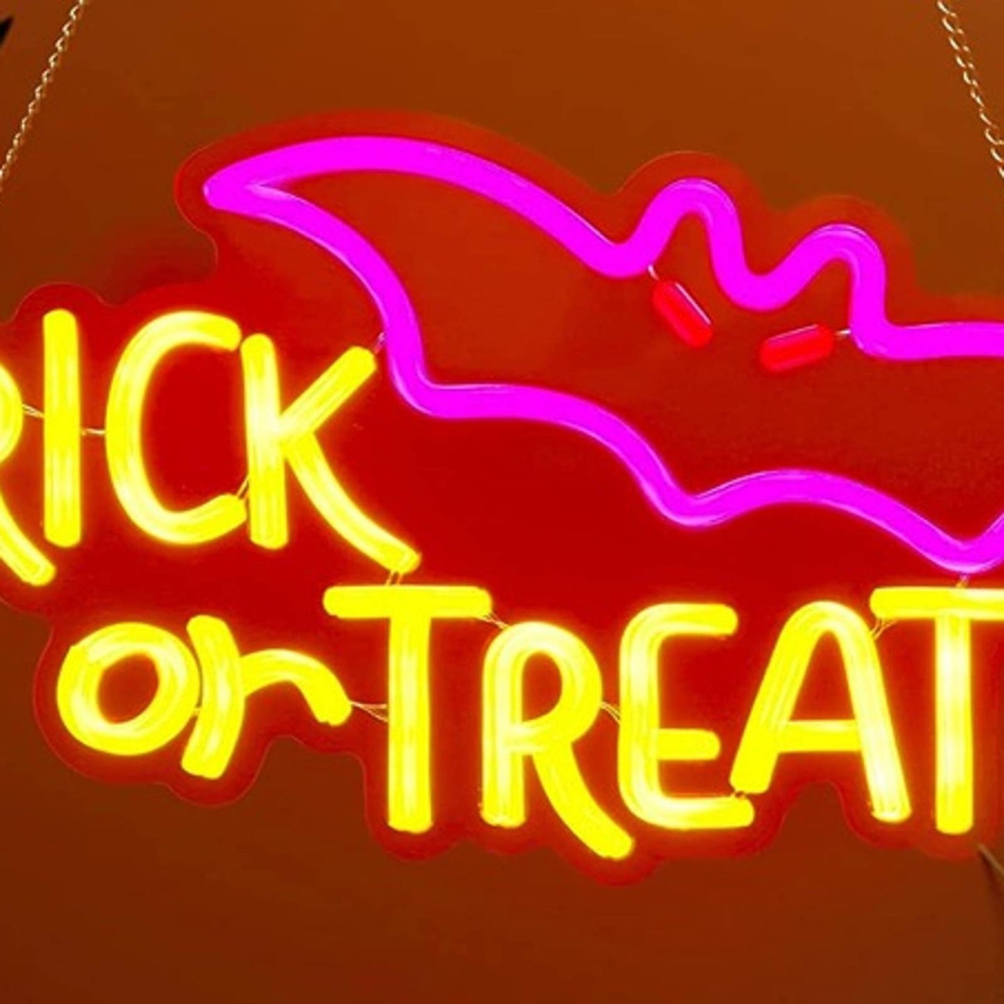 Spooky Bright Pink Bat Trick or Treat LED Night Light Halloween Decor
