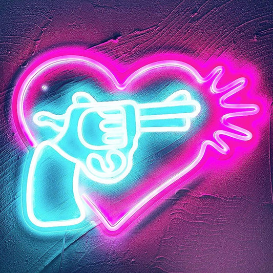 Fun Bright Pink / Blue Revolver Heart LED Night Light Room Wall Decoration