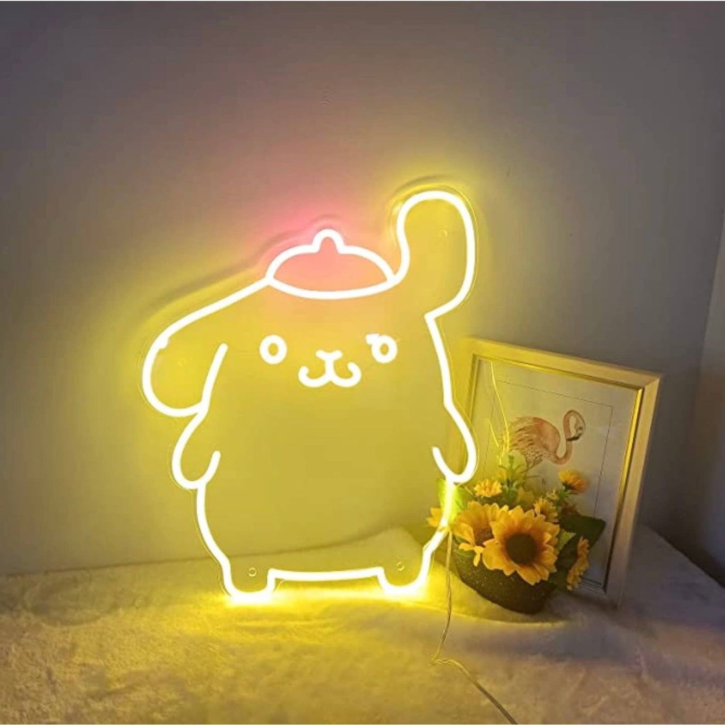 Cute Bright Yellow Pom Pom Purin Anime LED Night Light Anime Japan Room Wall Dec