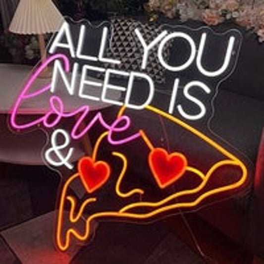Fun Bright All You Need is Love Pizza Heart LED Night Light Room Wall Decoration