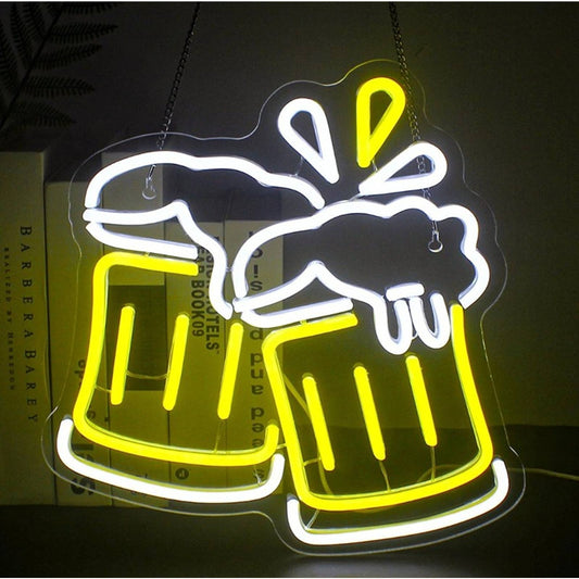Fun Vivid Bright Yellow/White Cheers Full Beer LED Night Light Party Decor