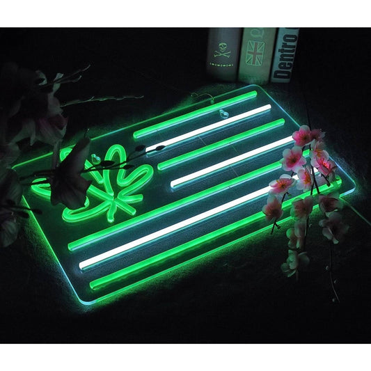 Vivid Bright Green / White High Plant Flag LED Night Light Room Wall Decoration