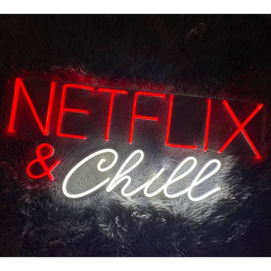Fun Bright Large Red/ White Netflix & Chill LED Night Light Room Wall Decoration