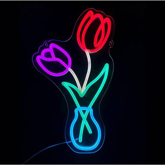 Lovely Bright Colorful Flowers in Vase LED Night Light Room Wall Decoration