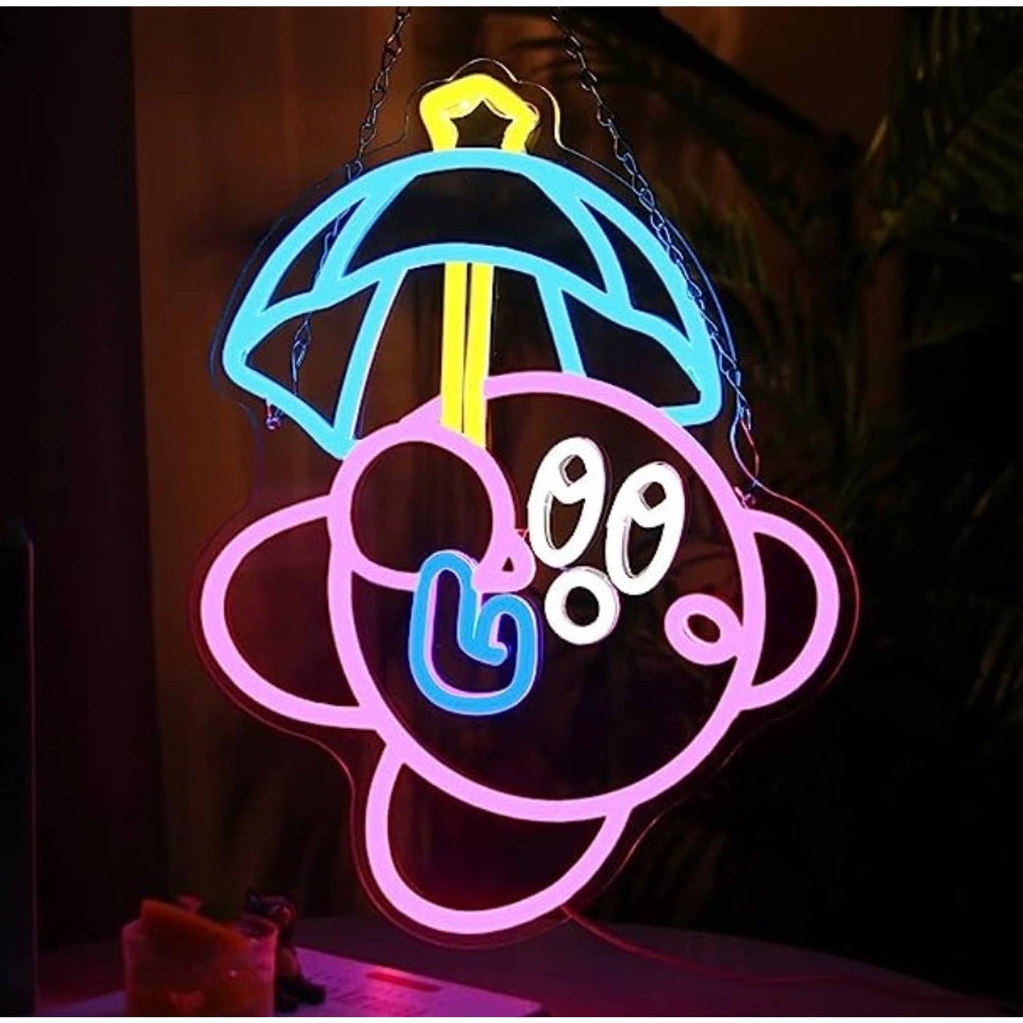 Fun Bright Pink Kirby w/ an Umbrella LED Night Light Room Wall Decoration