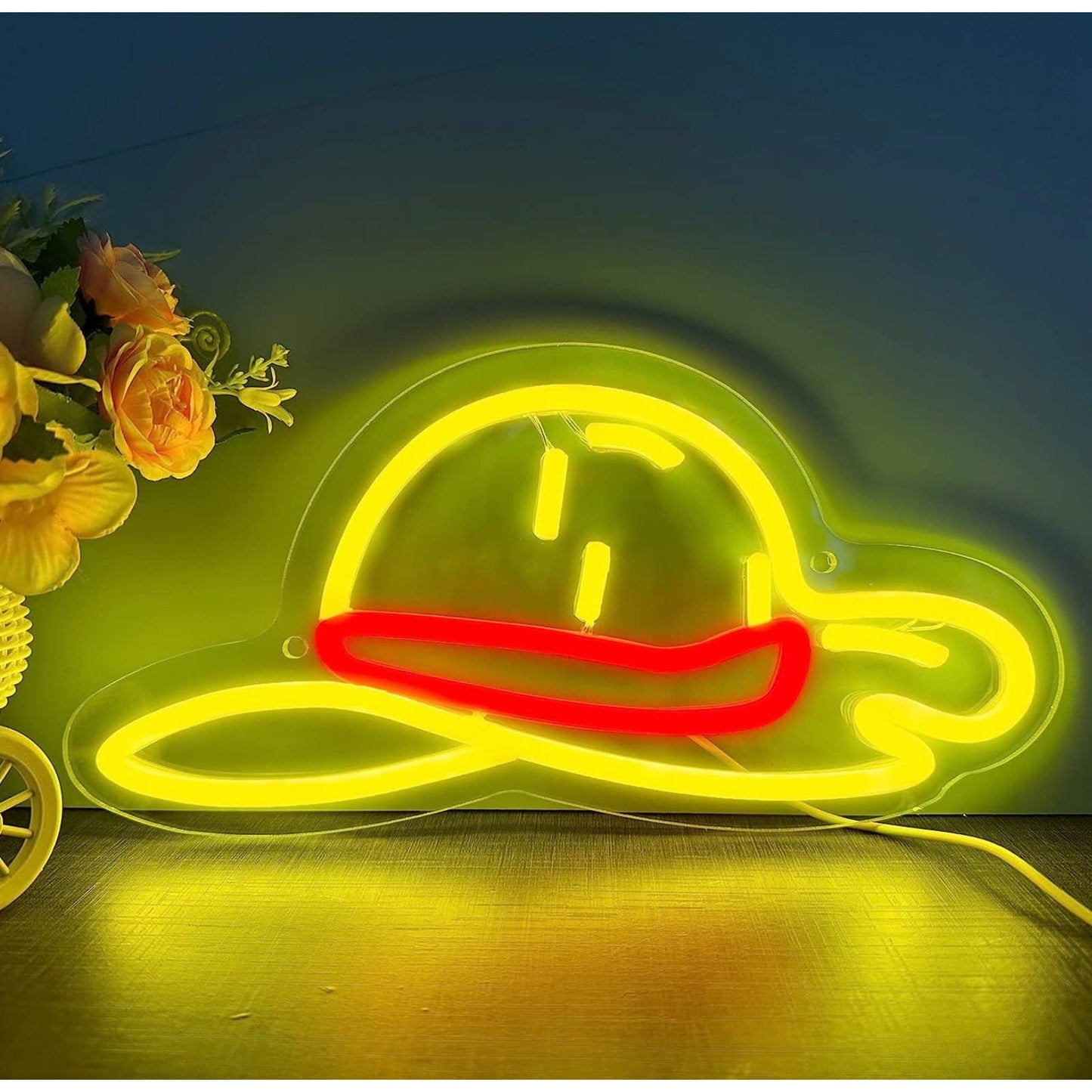 Yellow Straw Hat Monkey D. Luffy One Piece LED  Light Anime Room Wall Decoration