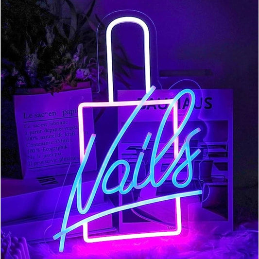Lovely Bright Pink & Blue Nails Nail Polish LED Salon Spa Light Wall Decor
