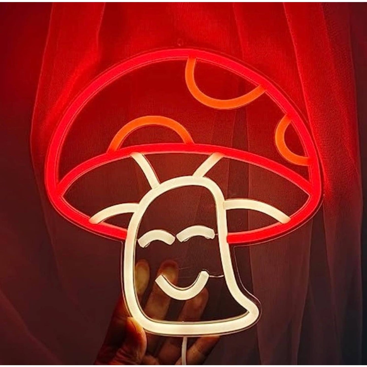 Cute Happy Bright Red Mushroom LED Night Light Room Wall Decor