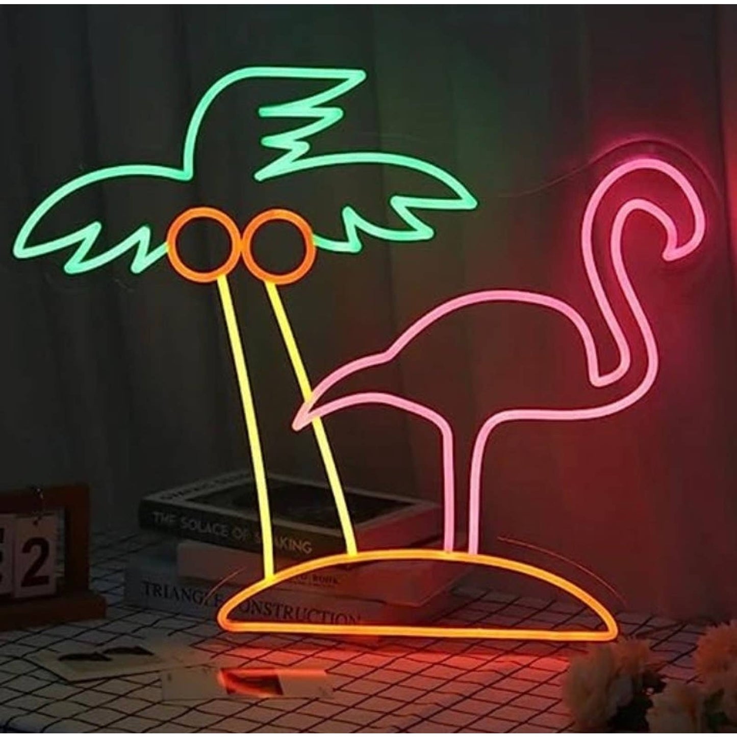 Tropical Bright Pink Flamingo & Palm Tree LED Night Light Room Wall Decoration
