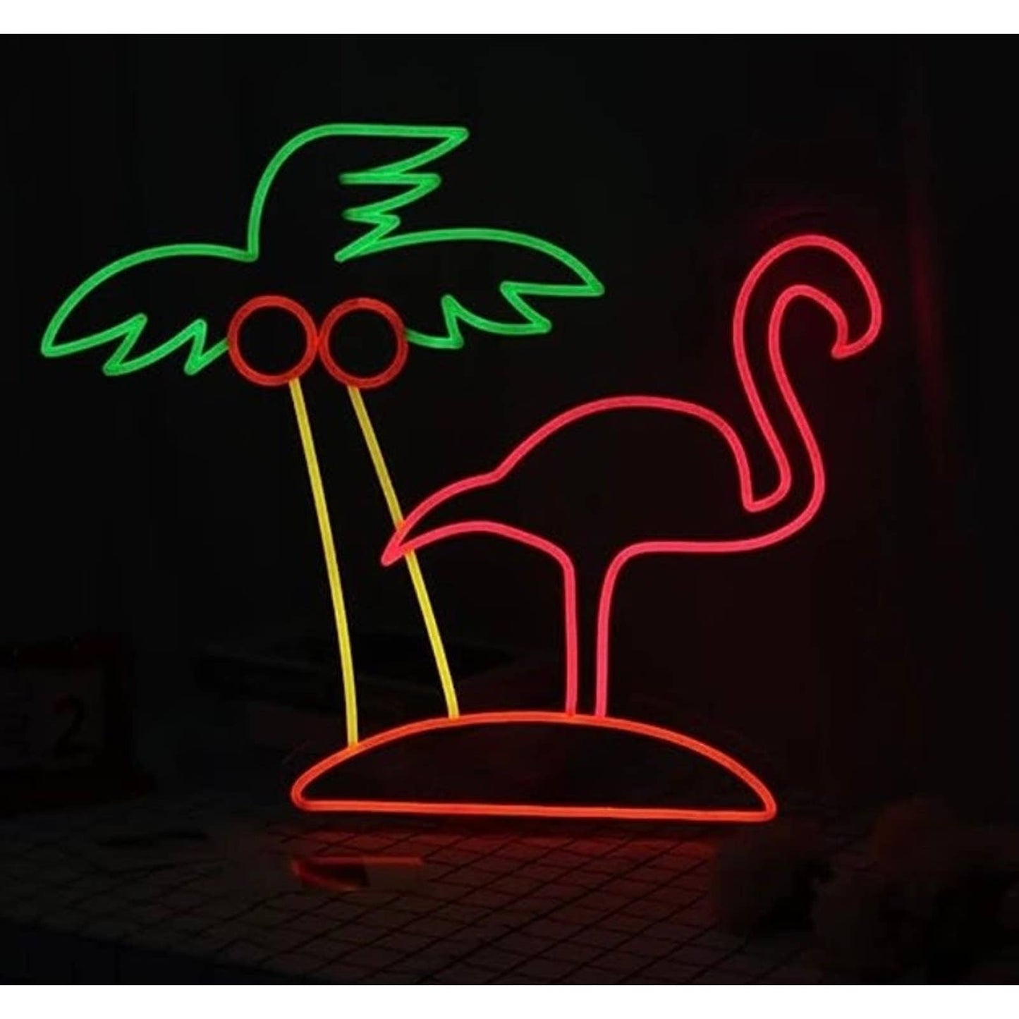 Tropical Bright Pink Flamingo & Palm Tree LED Night Light Room Wall Decoration