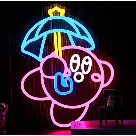 Fun Bright Pink Kirby w/ an Umbrella LED Night Light Room Wall Decoration