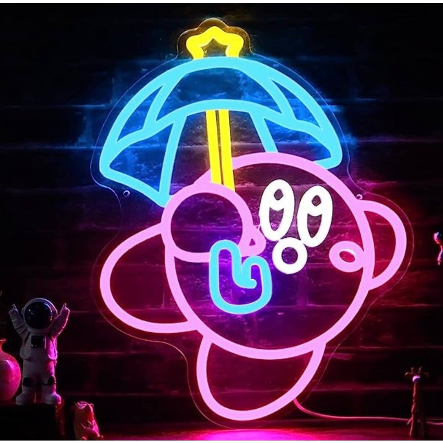 Fun Bright Pink Kirby w/ an Umbrella LED Night Light Room Wall Decoration