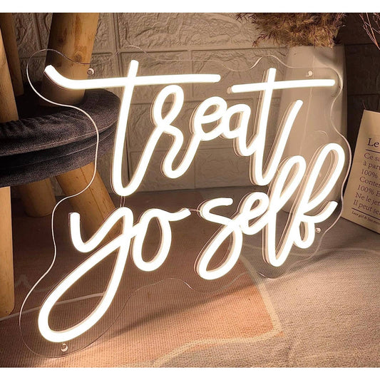 Lovely Bright Warm Bright Empowering “Treat YoSelf”  LED Night Light Room Wall D