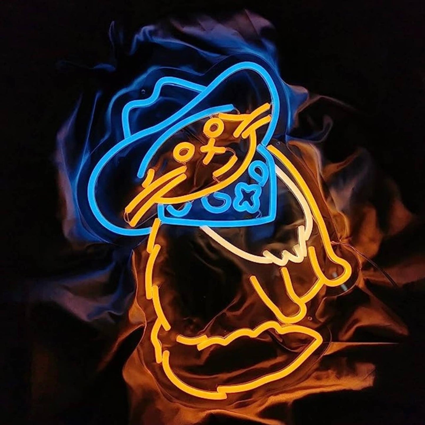 Fun Bright Blue Cowboy Cat LED Night Light Room Wall Decoration