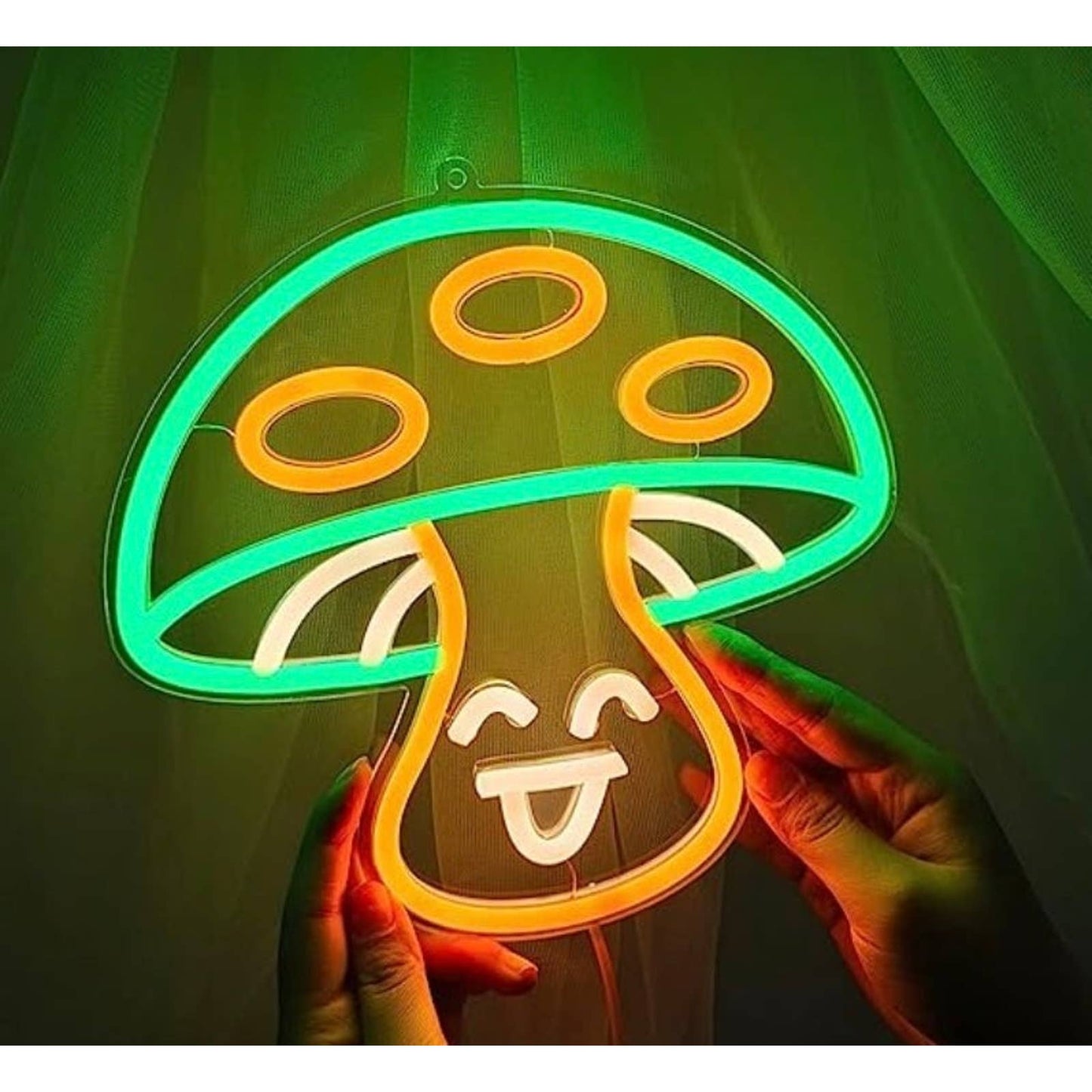Cute Happy Bright Green Mushroom LED Night Light Room Wall Decor