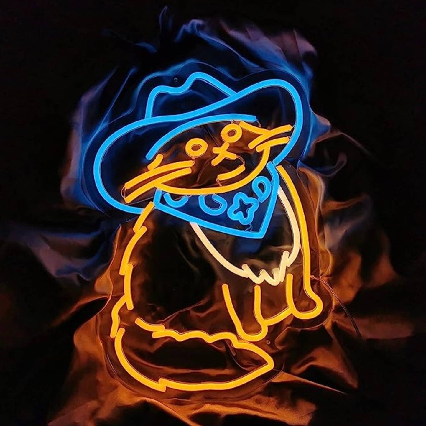 Fun Bright Blue Cowboy Cat LED Night Light Room Wall Decoration