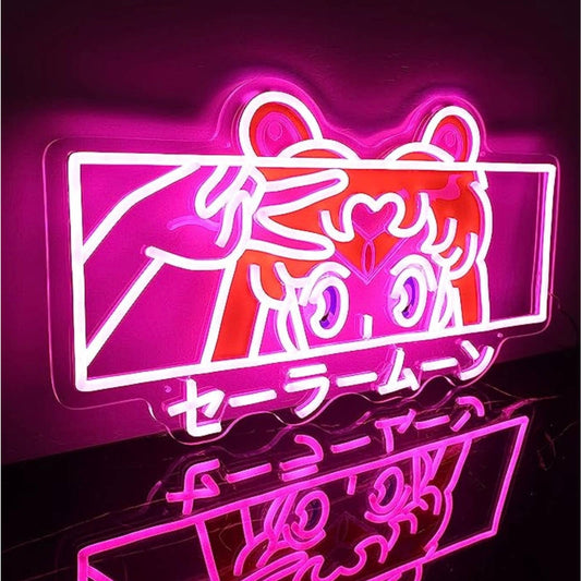 Lovely Bright Pink Sailor Moon Face LED Night Light Japan Anime Room Wall Art De