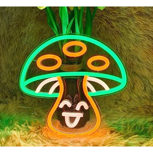 Cute Happy Bright Green Mushroom LED Night Light Room Wall Decor