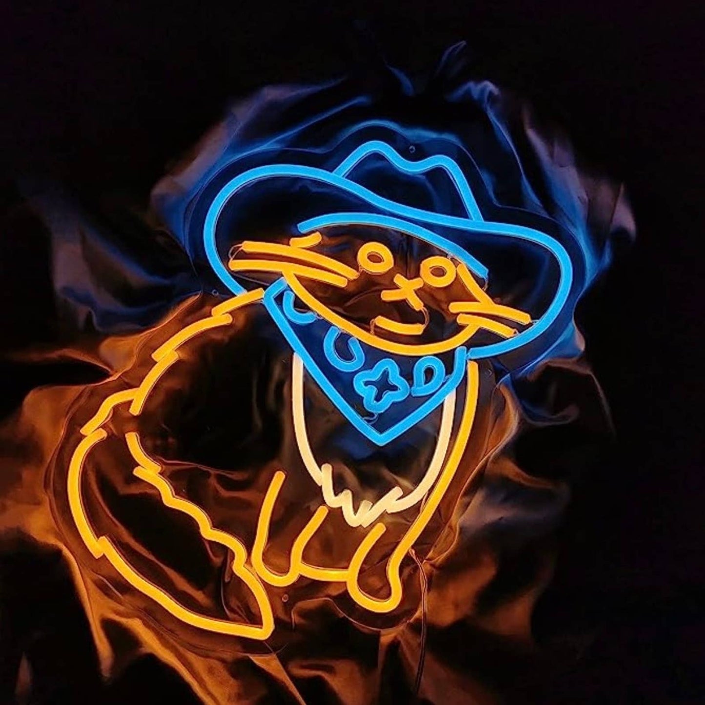 Fun Bright Blue Cowboy Cat LED Night Light Room Wall Decoration