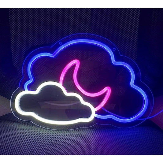 Vivid Bright Pink / Blue / White Clouds and Moon LED Night Light Room Wall Decor