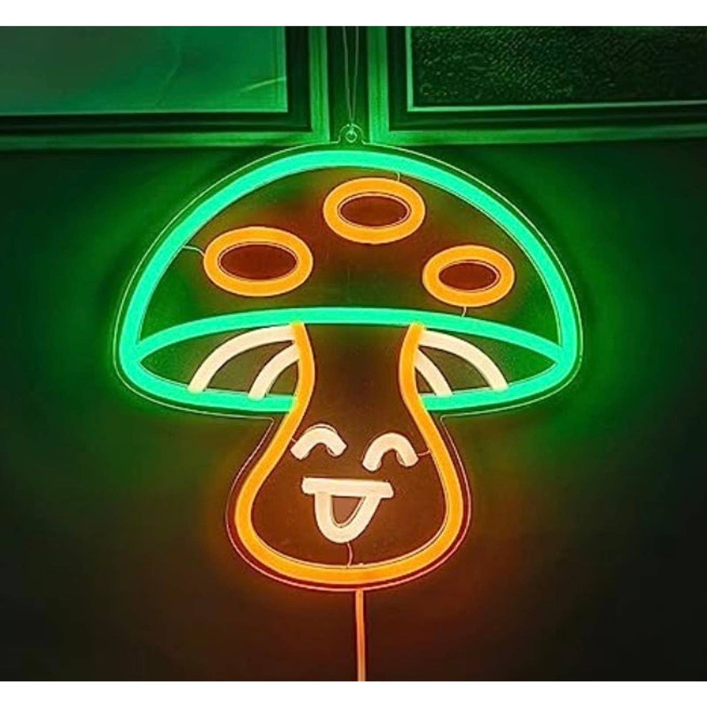 Cute Happy Bright Green Mushroom LED Night Light Room Wall Decor