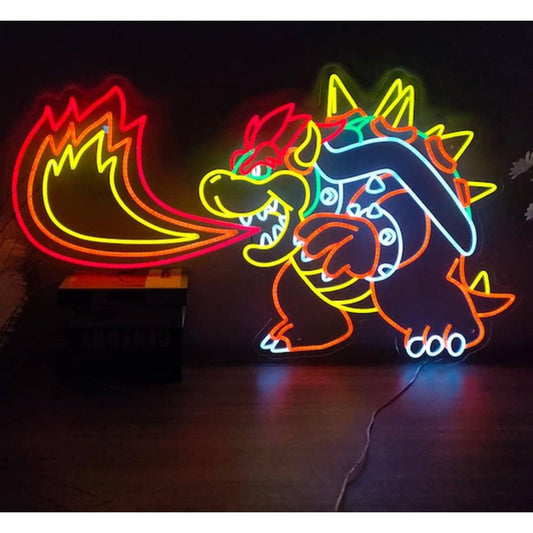 Vivid Colorful Super Mario Koopa King Bowser Dragon LED Light Video Game Decor